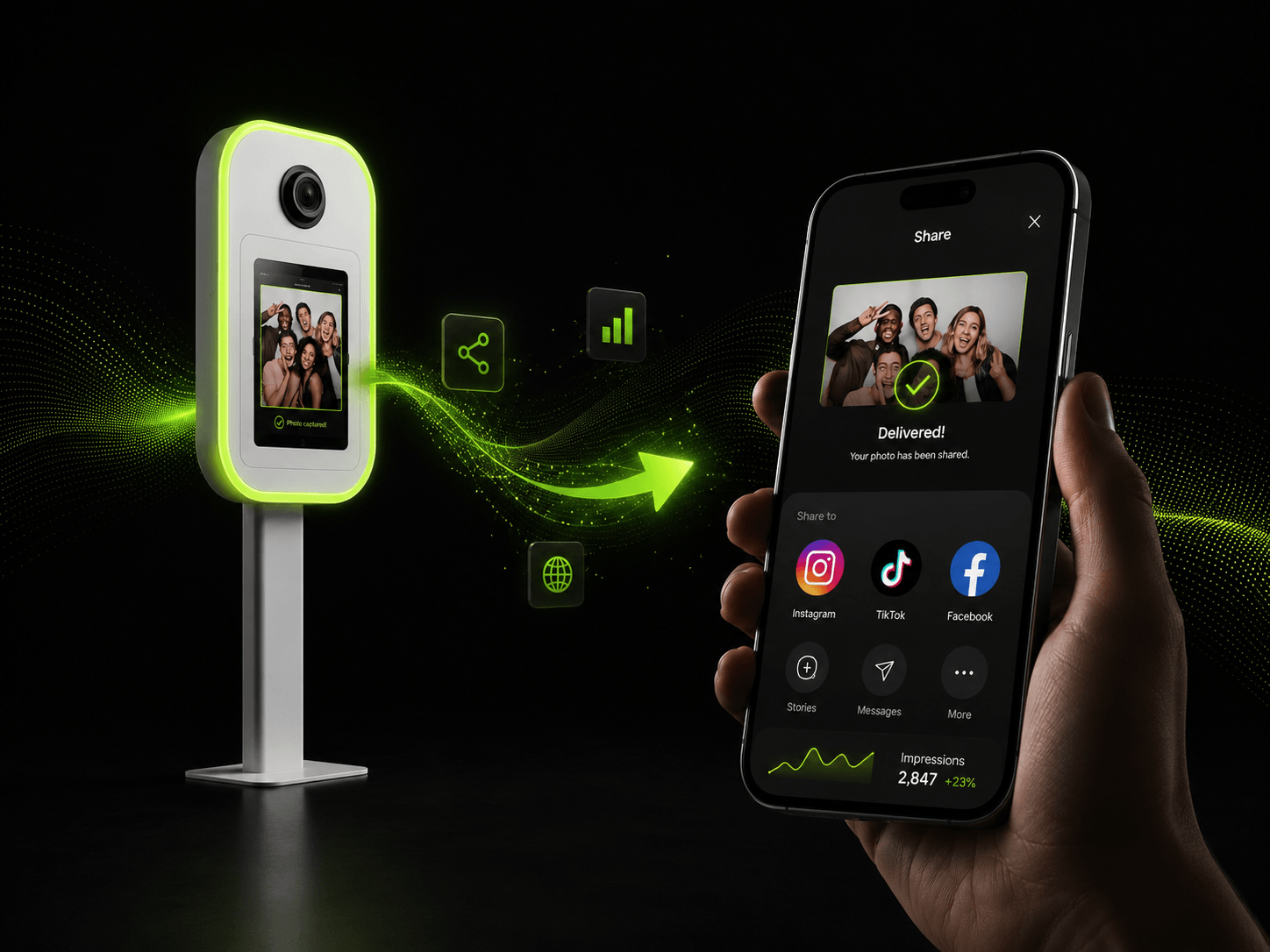 Booth delivering photos to a phone